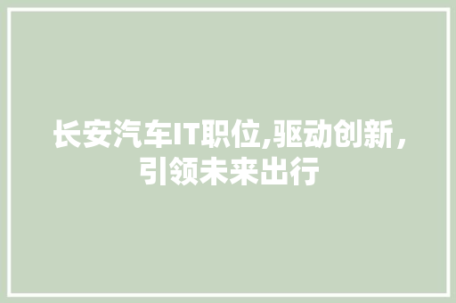 长安汽车IT职位,驱动创新，引领未来出行