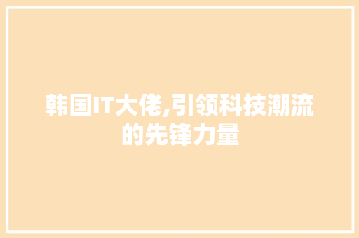 韩国IT大佬,引领科技潮流的先锋力量