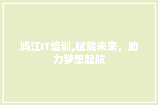 鸠江IT培训,赋能未来，助力梦想起航