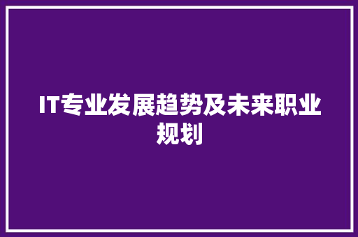 IT专业发展趋势及未来职业规划 神马SEO
