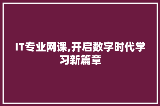 IT专业网课,开启数字时代学习新篇章