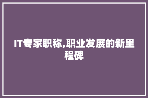 IT专家职称,职业发展的新里程碑