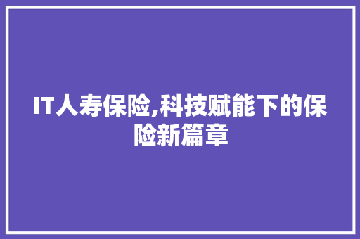 IT人寿保险,科技赋能下的保险新篇章 百度SEO