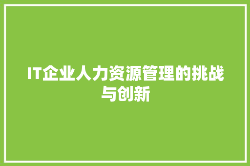 IT企业人力资源管理的挑战与创新