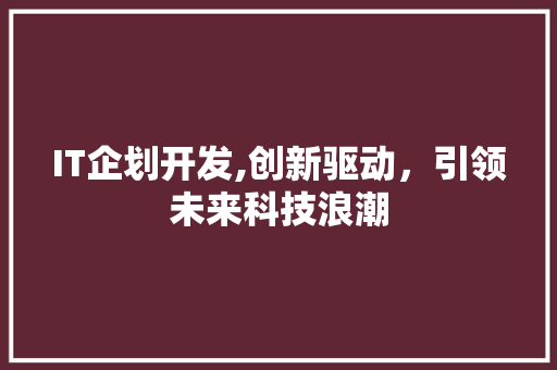IT企划开发,创新驱动，引领未来科技浪潮