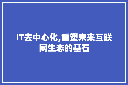 IT去中心化,重塑未来互联网生态的基石