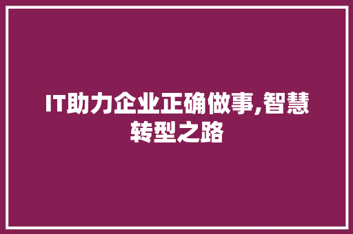 IT助力企业正确做事,智慧转型之路
