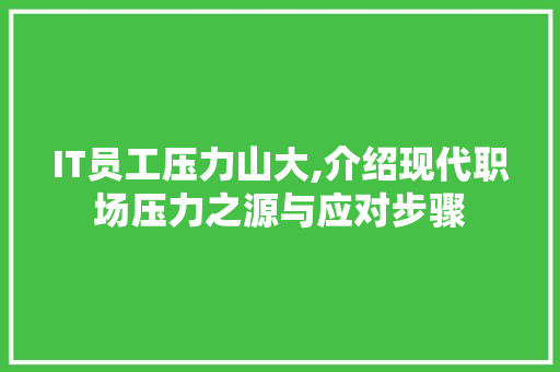 IT员工压力山大,介绍现代职场压力之源与应对步骤