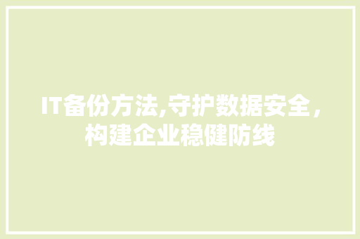 IT备份方法,守护数据安全，构建企业稳健防线
