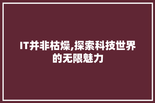 IT并非枯燥,探索科技世界的无限魅力