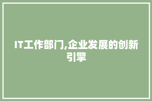 IT工作部门,企业发展的创新引擎