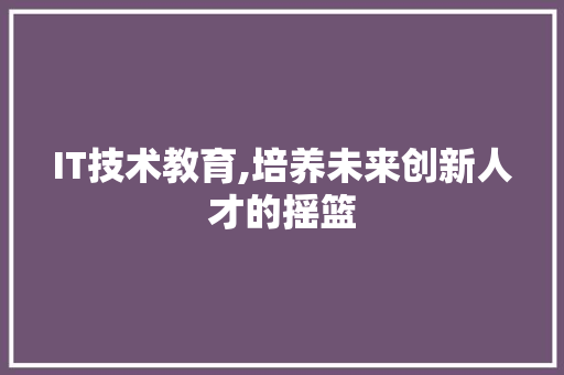 IT技术教育,培养未来创新人才的摇篮