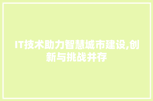 IT技术助力智慧城市建设,创新与挑战并存
