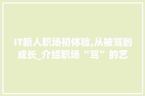 IT新人职场初体验,从被骂到成长_介绍职场“骂”的艺术