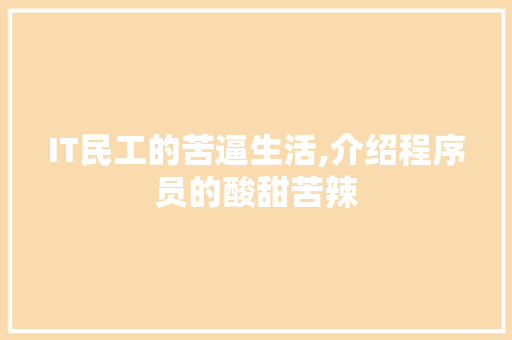 IT民工的苦逼生活,介绍程序员的酸甜苦辣 搜狗SEO