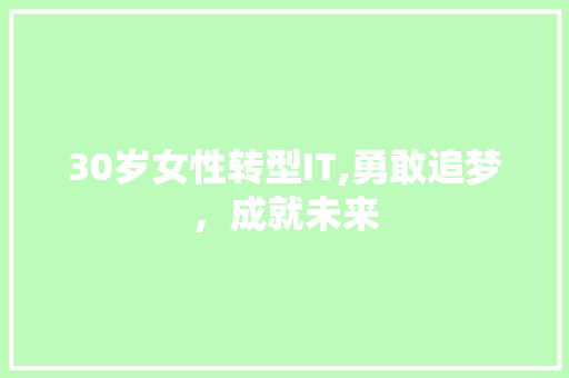 30岁女性转型IT,勇敢追梦，成就未来 百度SEO
