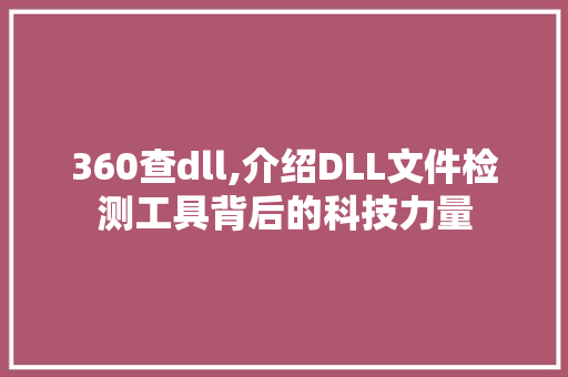360查dll,介绍DLL文件检测工具背后的科技力量 网站建设公司