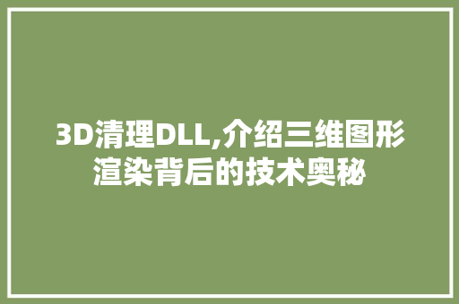 3D清理DLL,介绍三维图形渲染背后的技术奥秘 网站建设公司