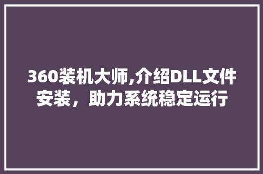 360装机大师,介绍DLL文件安装，助力系统稳定运行 必应SEO