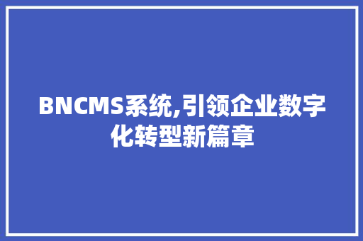 BNCMS系统,引领企业数字化转型新篇章 神马SEO