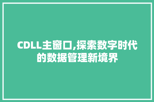 CDLL主窗口,探索数字时代的数据管理新境界 神马SEO