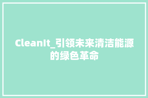 CleanIt_引领未来清洁能源的绿色革命 神马SEO