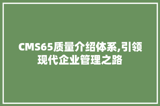 CMS65质量介绍体系,引领现代企业管理之路 必应SEO