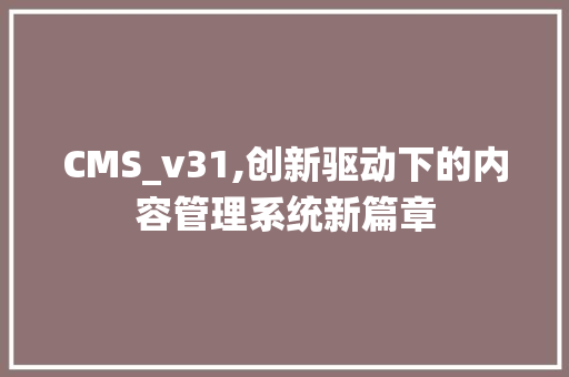 CMS_v31,创新驱动下的内容管理系统新篇章 网站建设公司