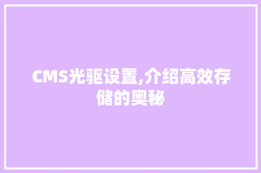CMS光驱设置,介绍高效存储的奥秘 神马SEO
