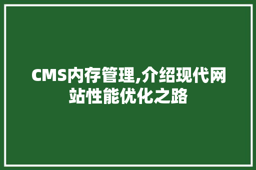CMS内存管理,介绍现代网站性能优化之路 神马SEO