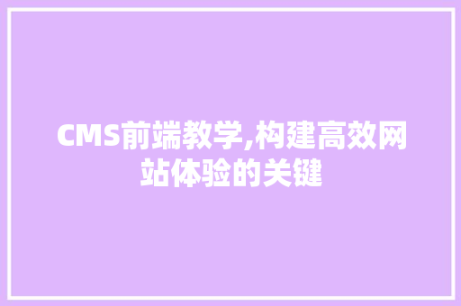 CMS前端教学,构建高效网站体验的关键 网站建设公司