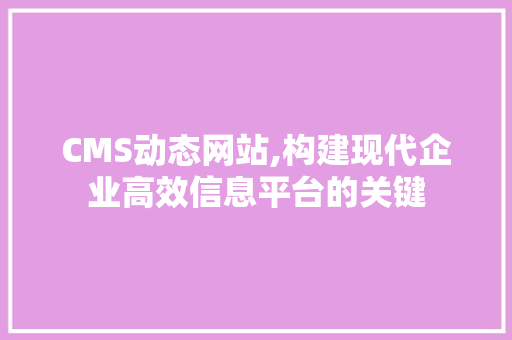 CMS动态网站,构建现代企业高效信息平台的关键 SEO关键词
