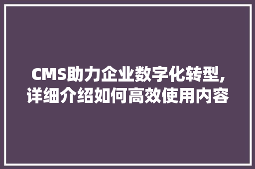CMS助力企业数字化转型,详细介绍如何高效使用内容管理系统 必应SEO