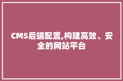 CMS后端配置,构建高效、安全的网站平台 SEO关键词
