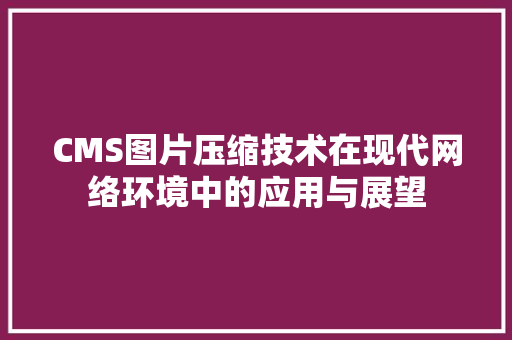 CMS图片压缩技术在现代网络环境中的应用与展望 搜狗SEO