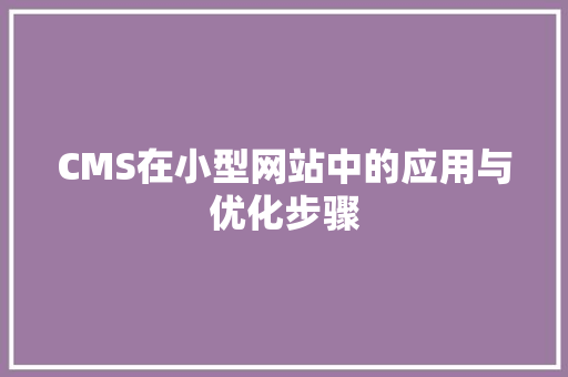 CMS在小型网站中的应用与优化步骤 网站建设公司