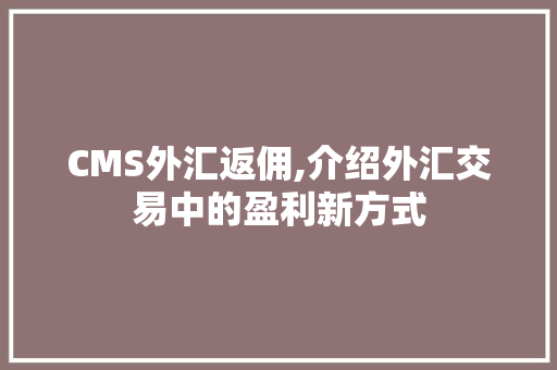 CMS外汇返佣,介绍外汇交易中的盈利新方式 必应SEO