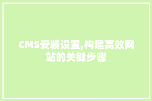 CMS安装设置,构建高效网站的关键步骤 网站建设公司