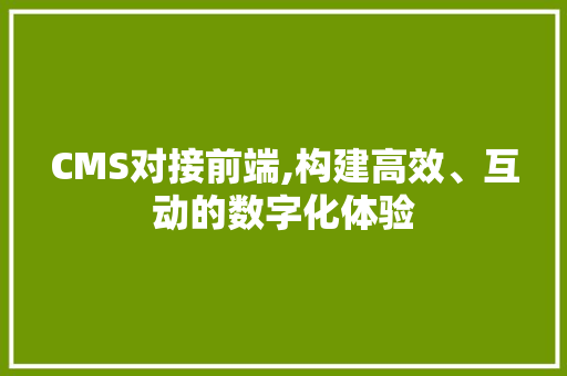CMS对接前端,构建高效、互动的数字化体验 神马SEO