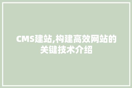 CMS建站,构建高效网站的关键技术介绍 搜狗SEO