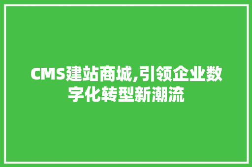 CMS建站商城,引领企业数字化转型新潮流 SEO关键词