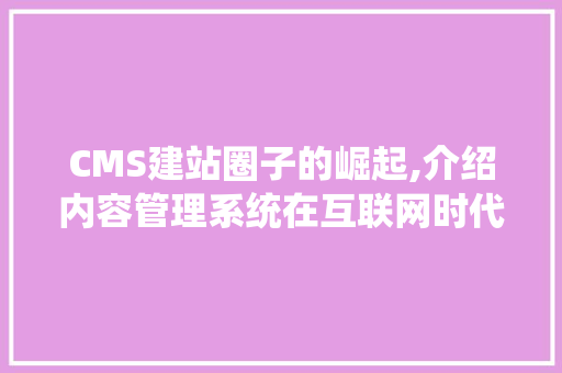 CMS建站圈子的崛起,介绍内容管理系统在互联网时代的应用与价值 百度SEO