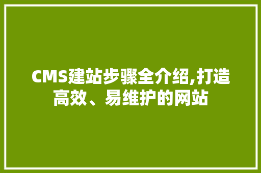 CMS建站步骤全介绍,打造高效、易维护的网站 搜狗SEO