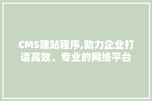 CMS建站程序,助力企业打造高效、专业的网络平台 神马SEO