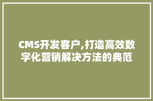 CMS开发客户,打造高效数字化营销解决方法的典范 神马SEO