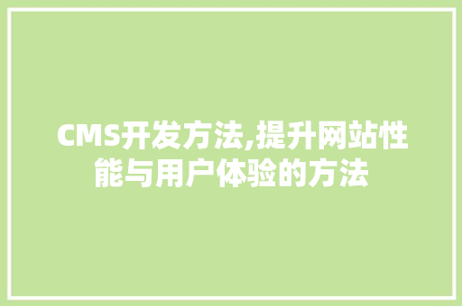 CMS开发方法,提升网站性能与用户体验的方法 网站建设公司