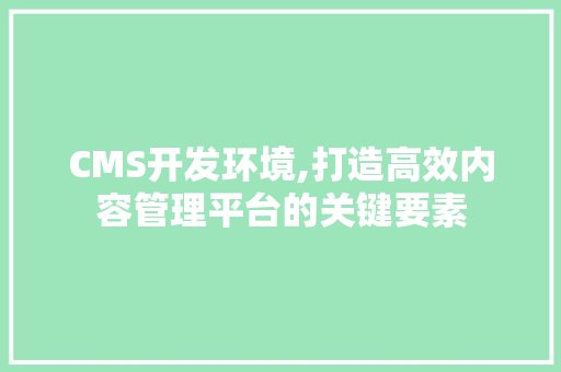 CMS开发环境,打造高效内容管理平台的关键要素 神马SEO