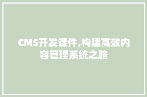 CMS开发课件,构建高效内容管理系统之路 SEO关键词
