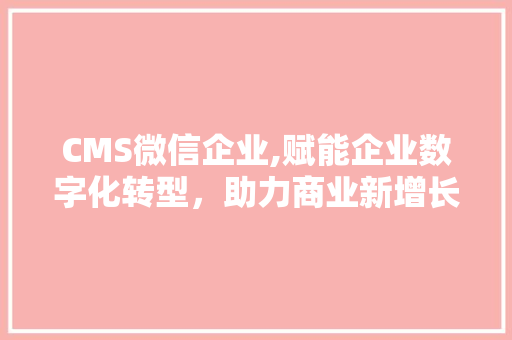 CMS微信企业,赋能企业数字化转型，助力商业新增长 神马SEO