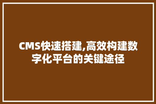 CMS快速搭建,高效构建数字化平台的关键途径